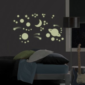 Glow in the Dark Space Decals by WallPops, great boys decor accessory Moon & Stars wall art glow in the dark, from WallPops