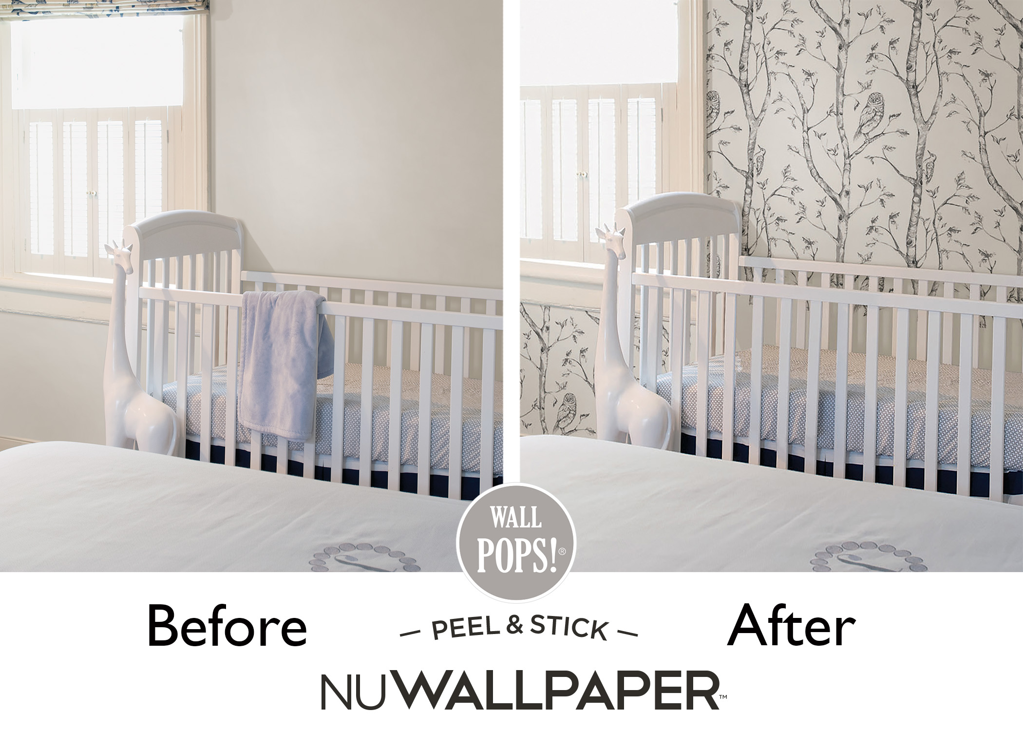 Nursery Owl Wallpaper Before and After