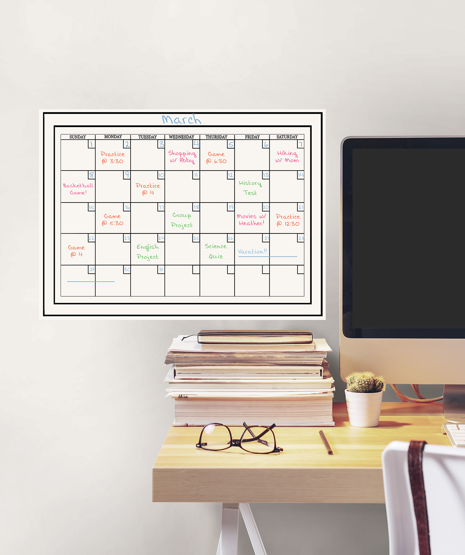 white monthly dry erase calendar