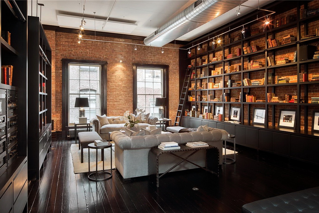 Loft with library living room