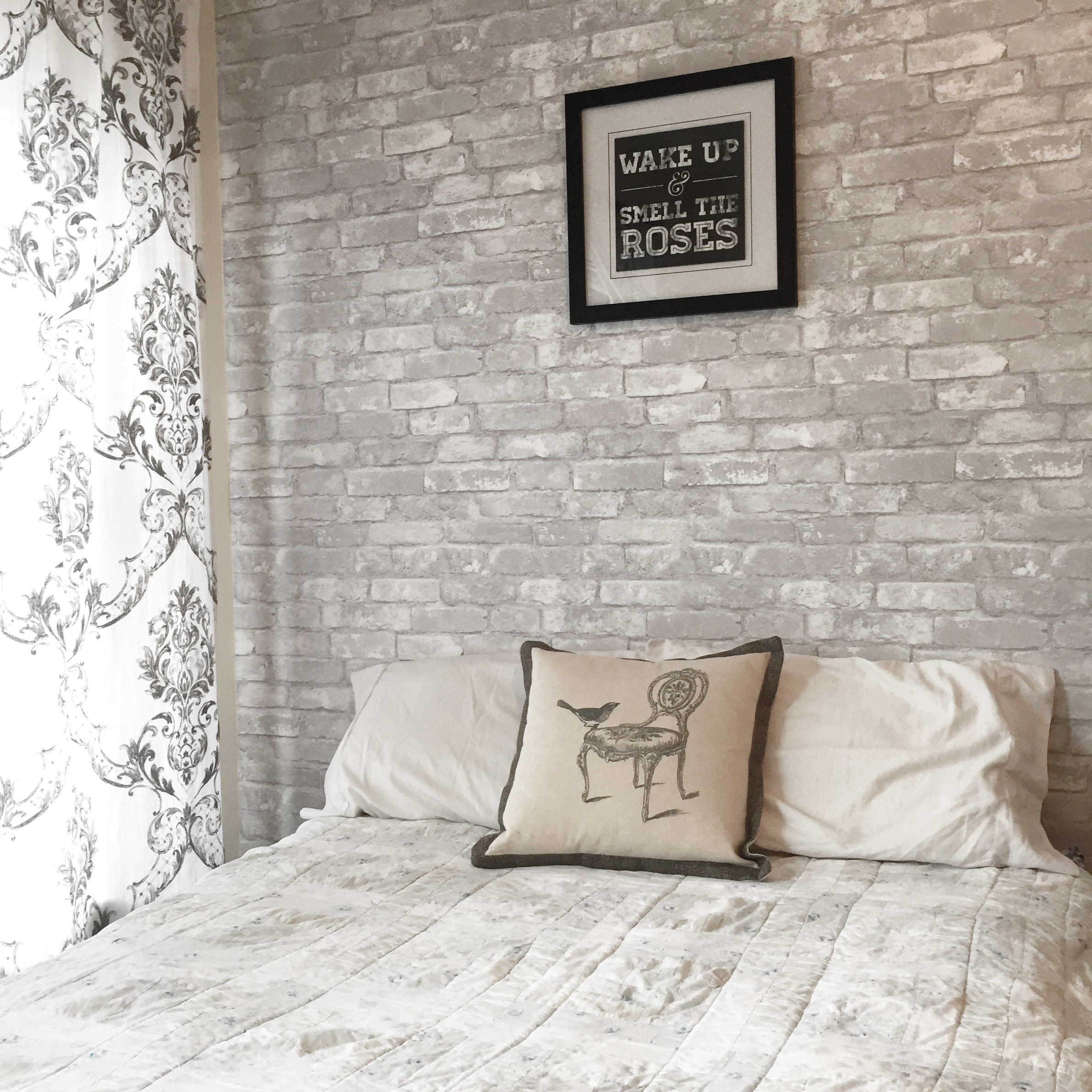 Faux brick wall in a French Country bedroom