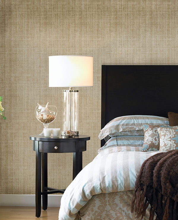Gold peel and stick wallpaper with linen print