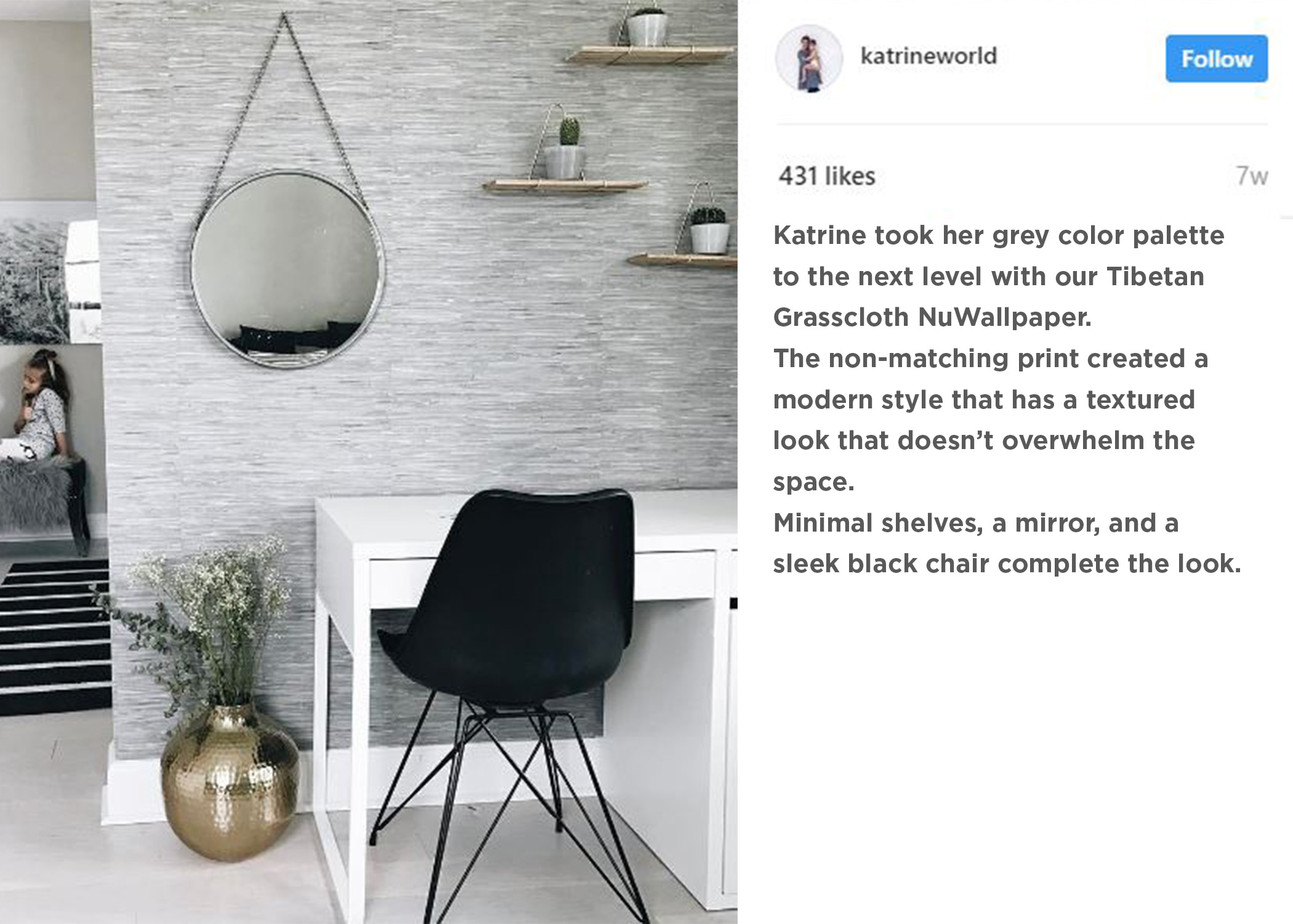 Gray Grasscloth NuWallpaper in Modern Home Office