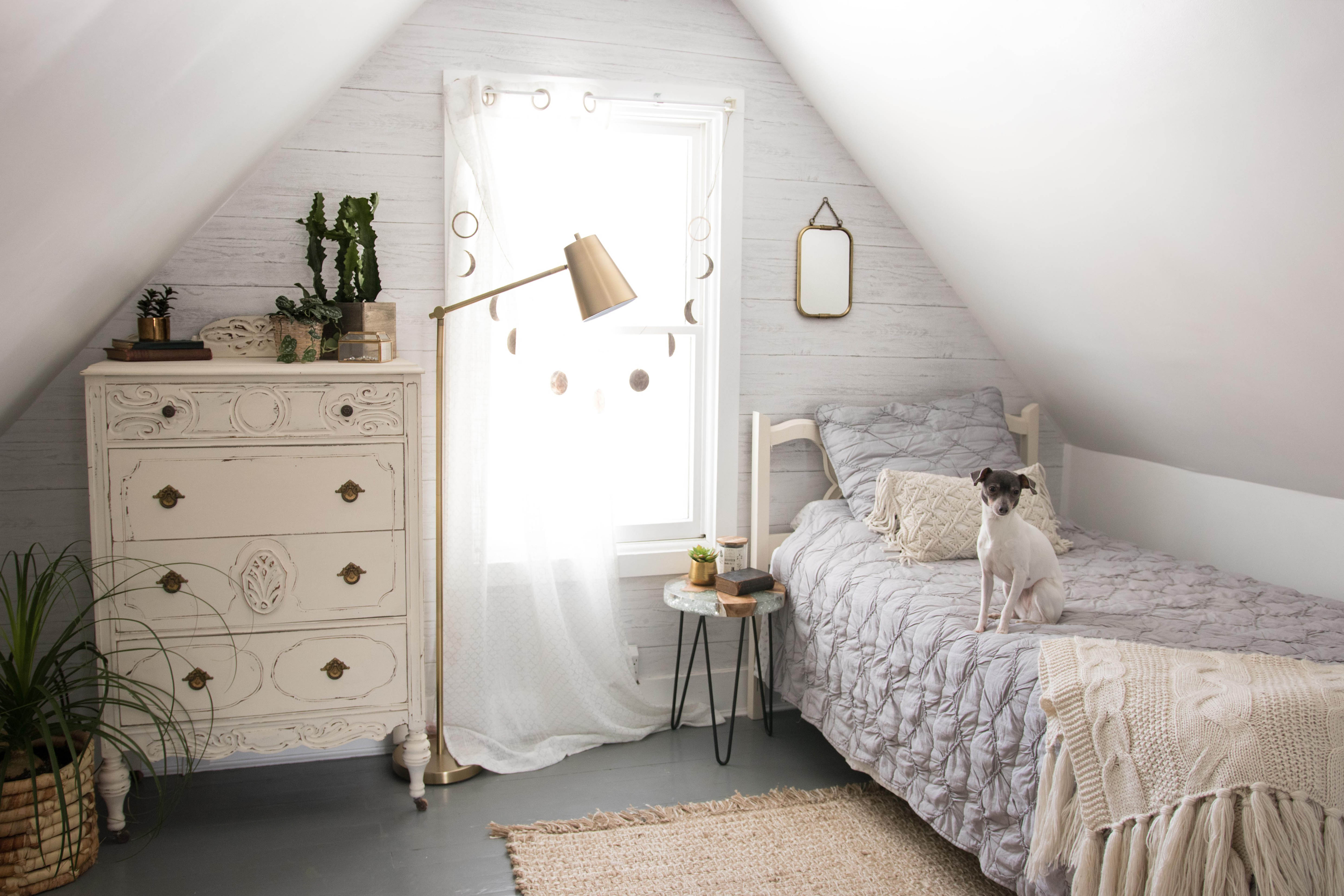 bright white bohemian loft bedroom