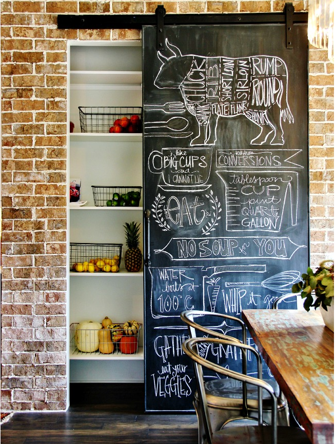 Chalkboard surface on pantry door - draw art, write shopping lists, meal prep etc!