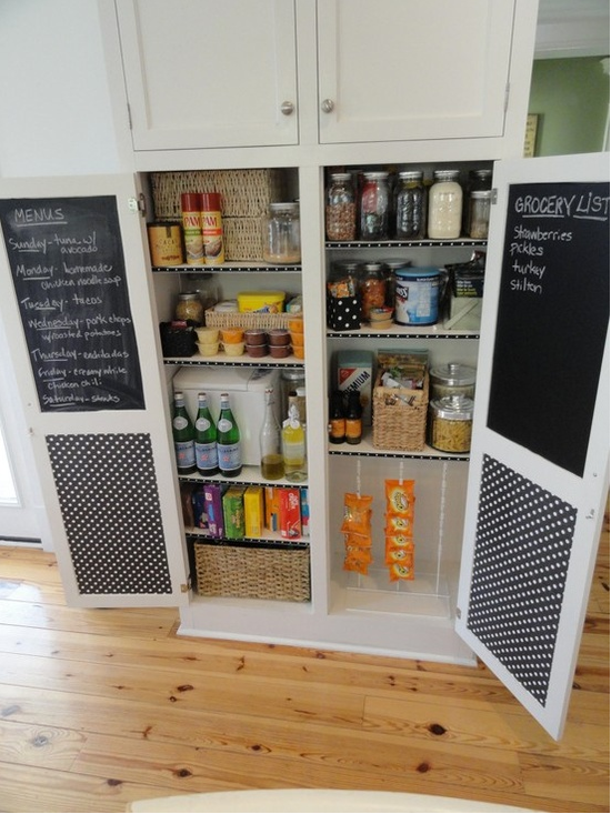 Chalkboard inside pantry doors for organization