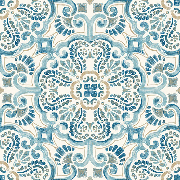 Fontaine peel and stick floor tile blue and tan design