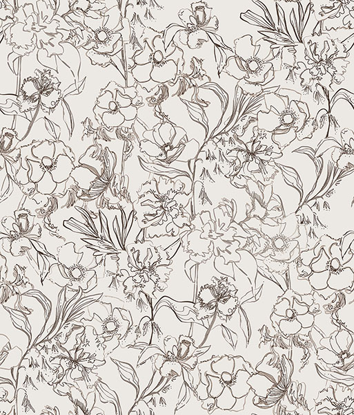 Creamy brown peel and stick wallpaper with a loose floral design, created by Dylan M. Perfect for renters and homeowners alike!